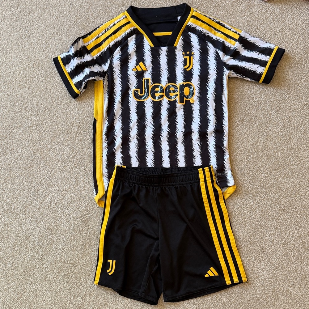 adidas Black, White & Yellow Juventus Kids Soccer Jersey and Shorts